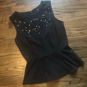 F21 Black Embellished Peplum Top
